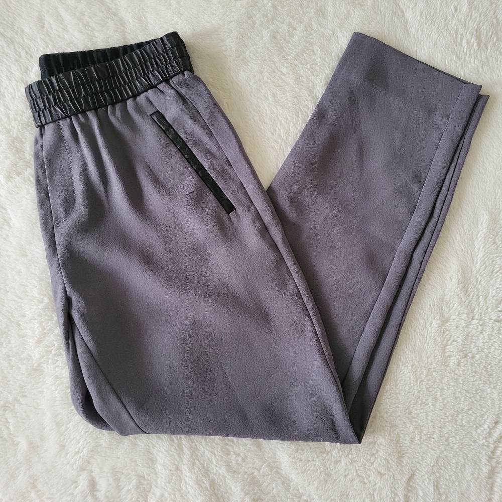 Banana Republic Faux Leather Trim Gray Pants 2S